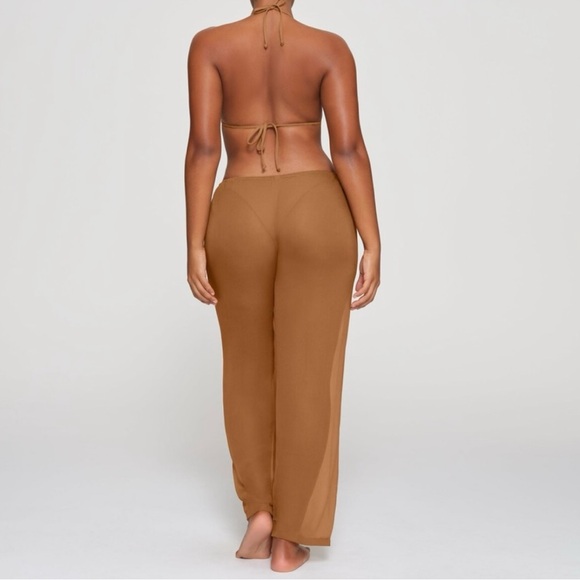 SKIMS 3X Swim Crinkle Silk Coverup Pants in Almond Color Sheer Pullon lounge NWT - Picture 2 of 10